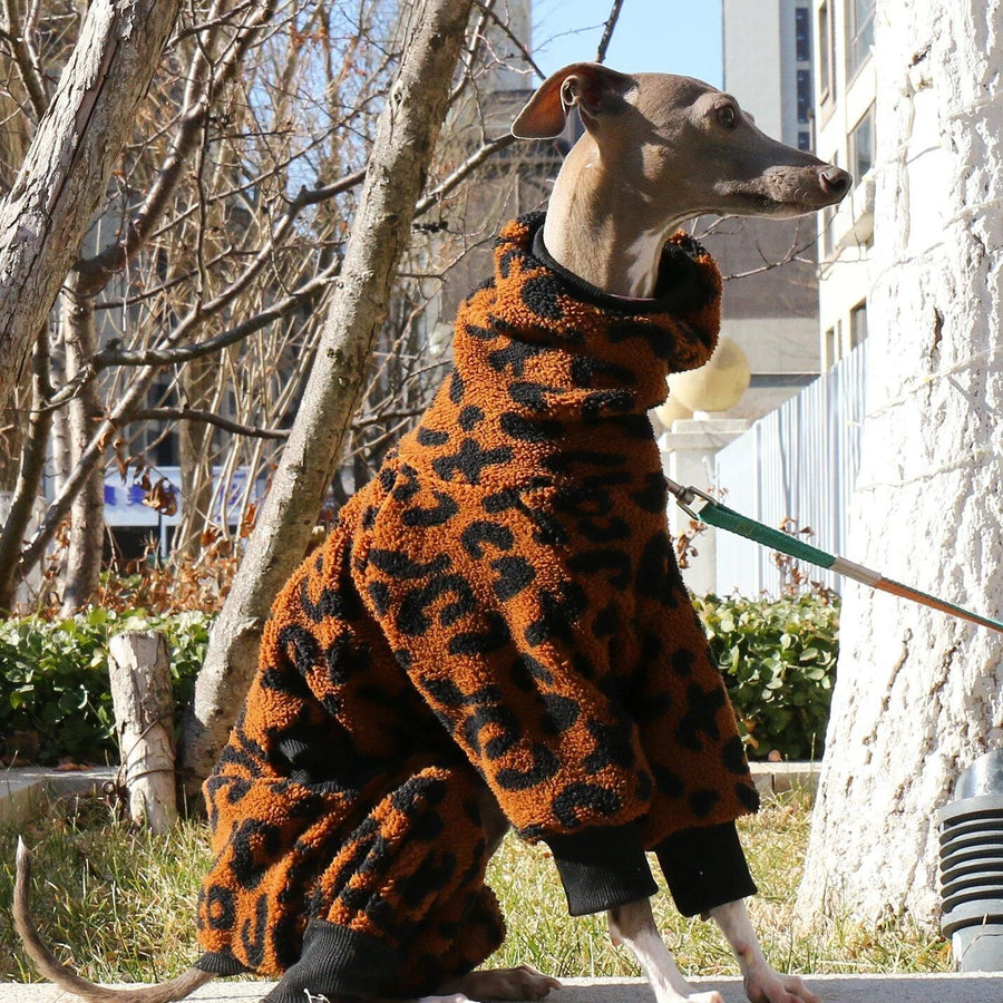 Brown fleece leopard coat for mid big cãos four-leg warm pink sweatshirt for greyhounds winter thick blue pajamas for whippet