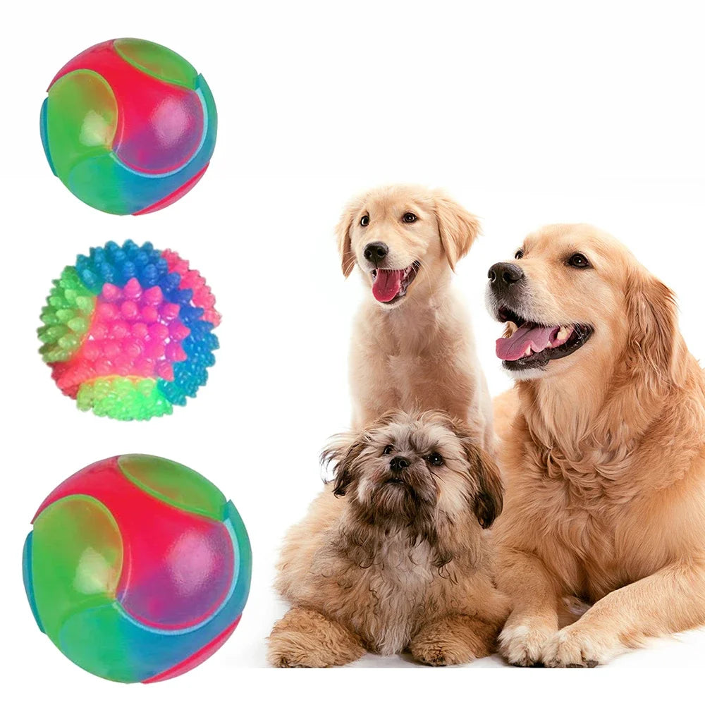 Bola divertida para cães pequenos, bola luminosa, bola elástica de tpr com três cores que brilham no escuro, ideal para treino e lançamento.