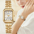 Relógio Feminino Retângular de Luxo | Bracelete Aço Quartzo Fashion