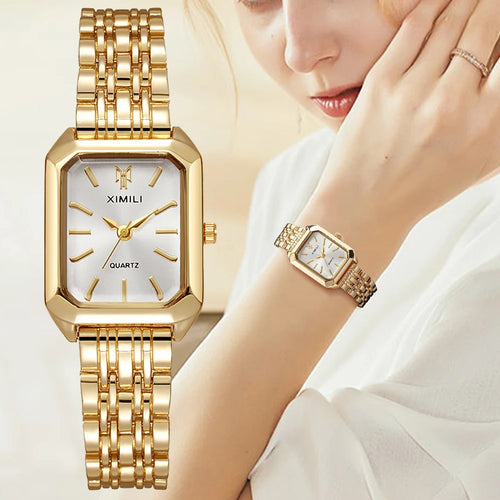 Relógio Feminino Retângular de Luxo | Bracelete Aço Quartzo Fashion