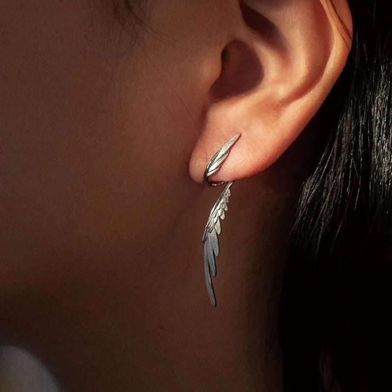 Brincos asas de anjo vintage prateados para mulher, design exclusivo, moda, personalização, charme, joia, presente, uso diário