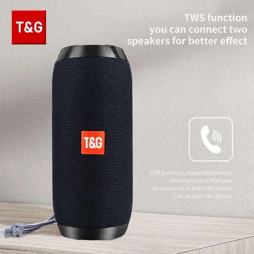 Coluna T&G TG117 Bluetooth TWS | Impermeável Estéreo FM Cartão TF