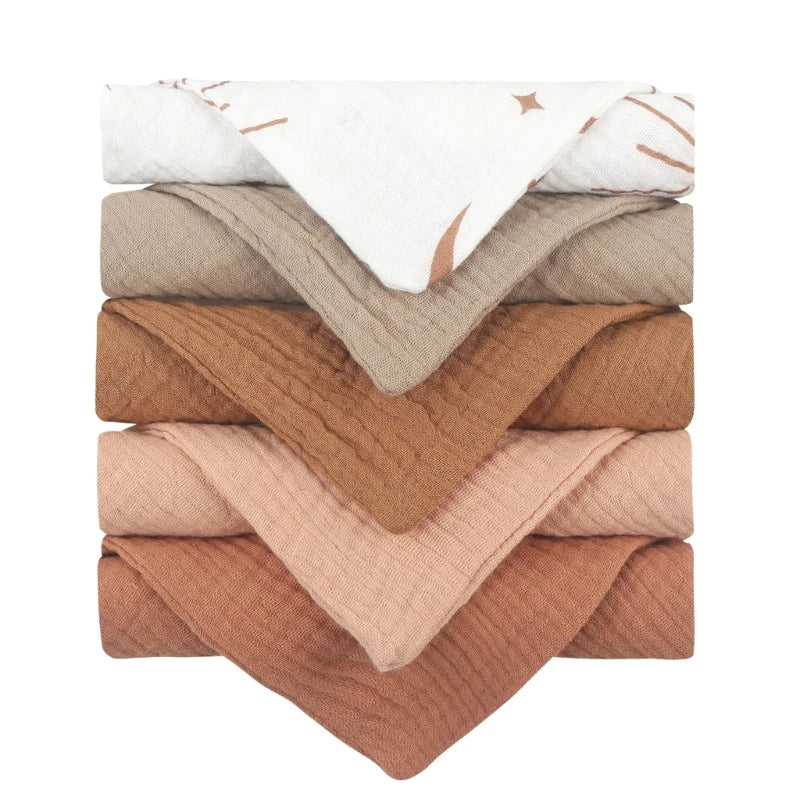 Conjunto de 5 peças de toalhas de rosto quadradas de algodão para bebé, lenços macios de gaze absorvente, toalhas de alimentação para bebé, panos de ombro e toalhas de rosto.