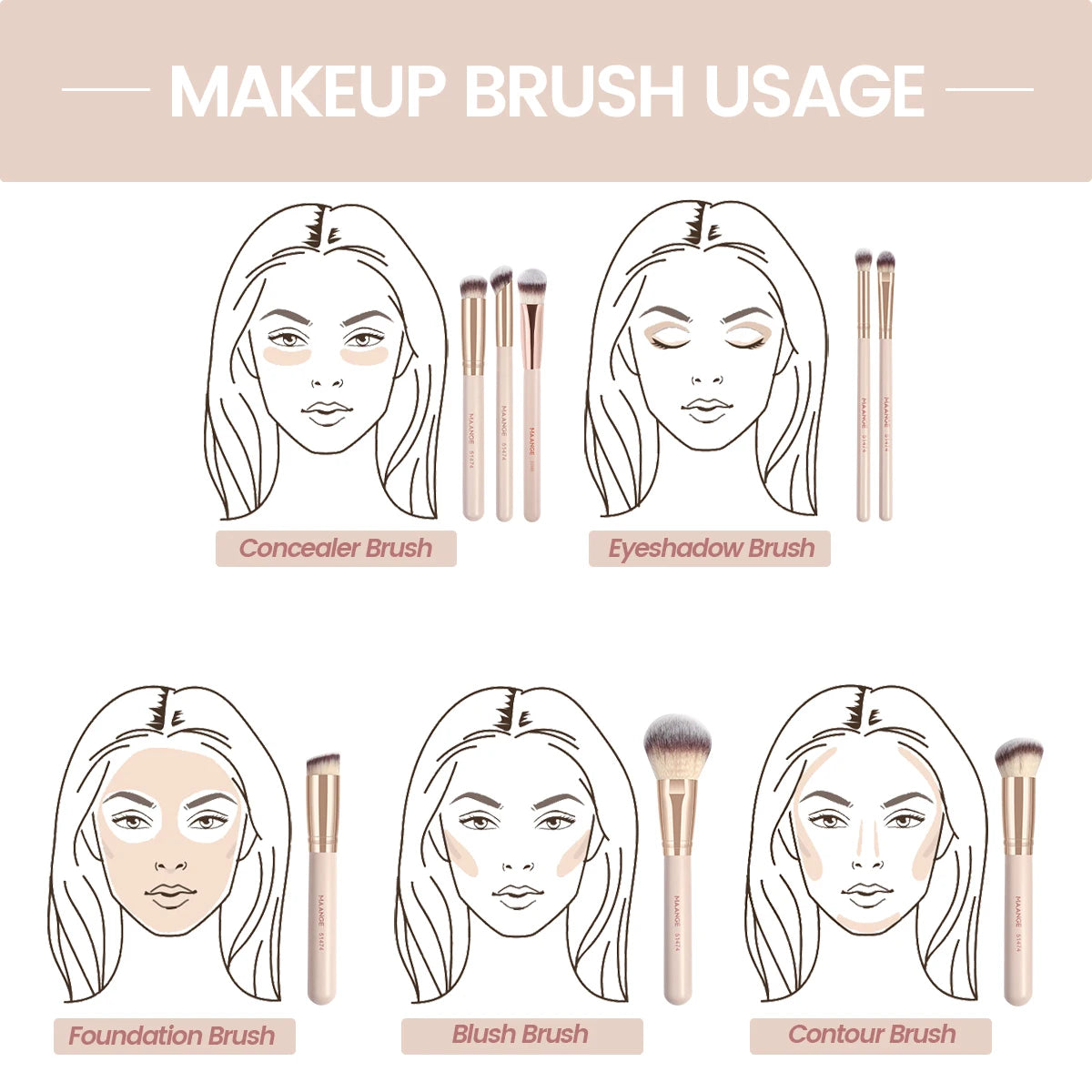Kit 8 Pincéis Maange Portátil de Viagem | Pó Blush Base Contorno