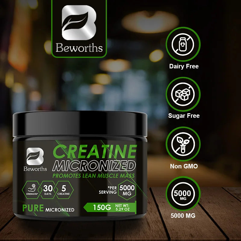 Creatina mono-hidratada Beworths, suplemento alimentar para atletas, auxilia no treino, no desenvolvimento muscular, fornece energia celular e aumenta a força muscular.
