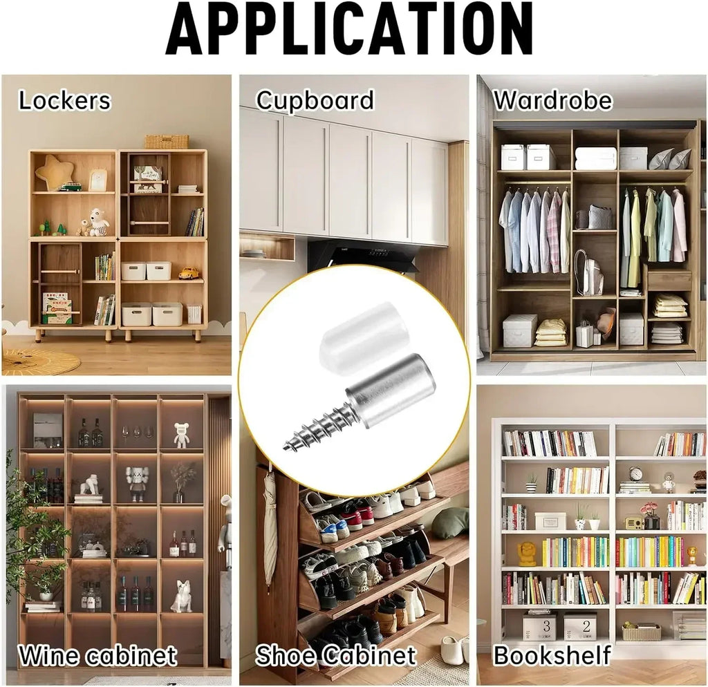 100/10 peças de suporte de prateleira com parafuso auto-atarraxante, suportes de septo para guarda-roupa, pinos de suporte de prateleira com parafuso fixo e manga antiderrapante.