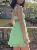 Vestido Sling Slim Costas Nuas com Babados | Cutout Elegante Sexy