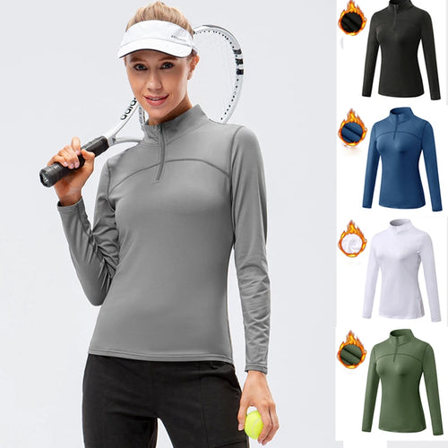 Top Desportivo Manga Comprida com Fecho | Veludo Fitness Inverno
