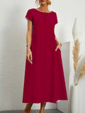 Vestido Longo Algodão Linho Vintage | Casual Elegante Manga Curta