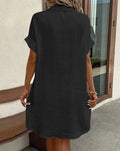 Vestido Mini Algodão Linho V-Neck | Manga 3/4 Vintage Casual Férias