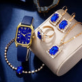 Relógio Senhora Quadrado de Luxo | Quartzo Clássico Bracelete Pele Azul
