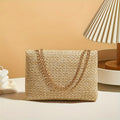 Mala Palha Tecida à Mão com Fecho | Crossbody Cor Sólida Verão Fashion