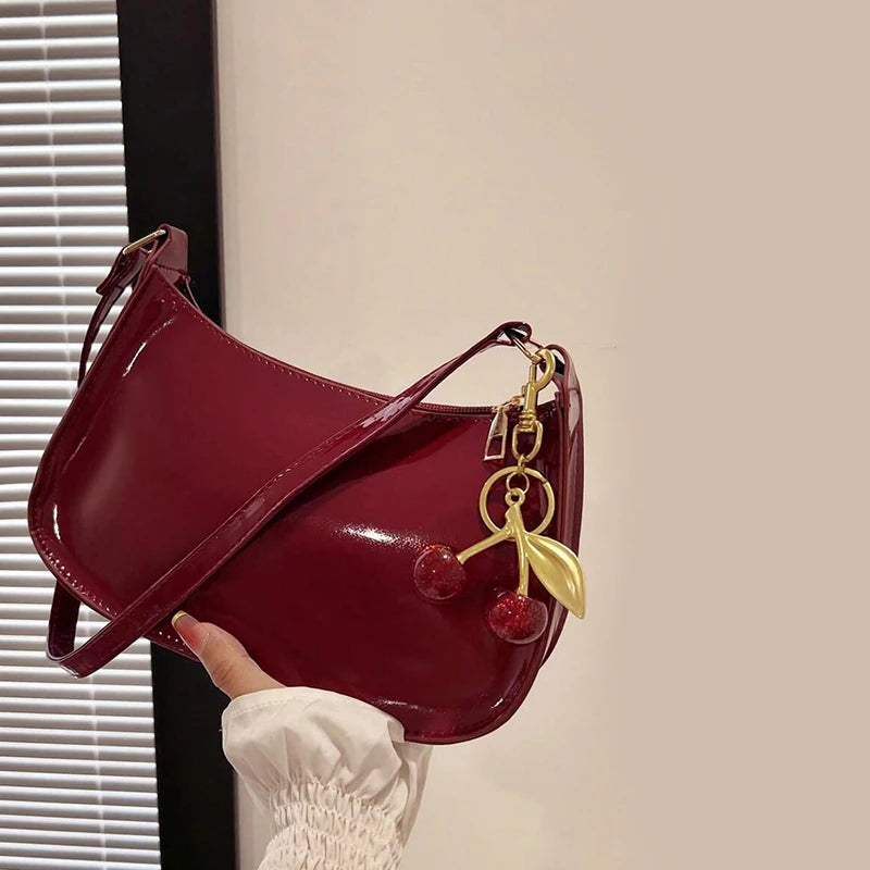 Mala PU Couro Pendente Cereja | Ombro Underarm Commuting Casual Fashion