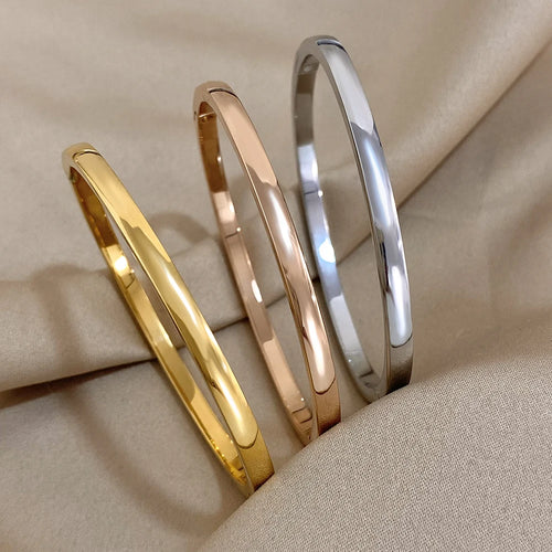 Bracelete Lisa Aço Dourado | Minimalista Tendência Presente Feminino