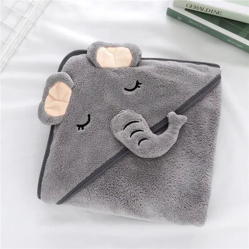 Toalha de Banho com Capuz para Bebé – Animais de Desenho, Quente e Macia