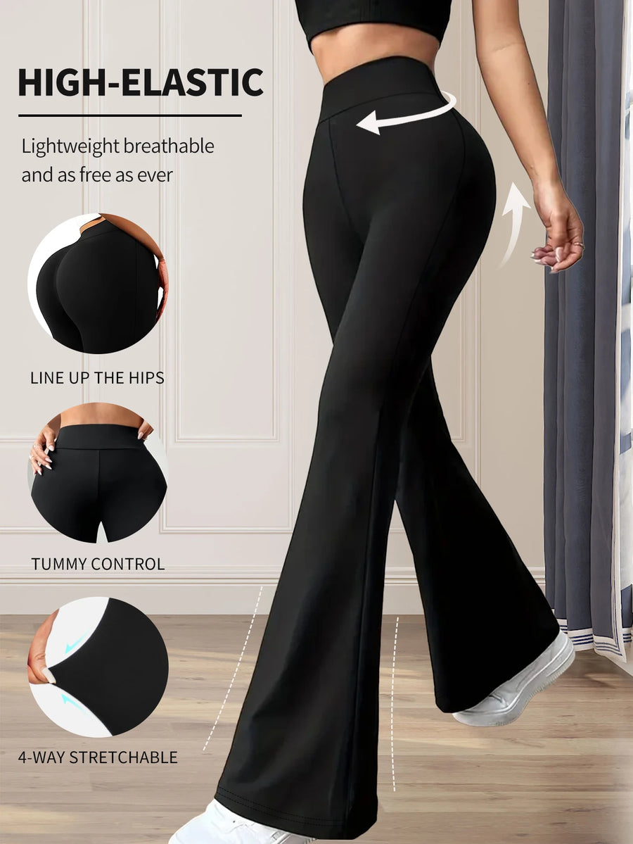 Calças Flared Cintura Alta Slim | Preto Elegante Primavera-Verão