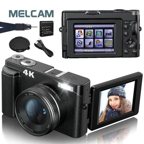 Câmara 4K Autofocus 48MP Vlogging | Anti-Shake Flip 180° Flash Compacta