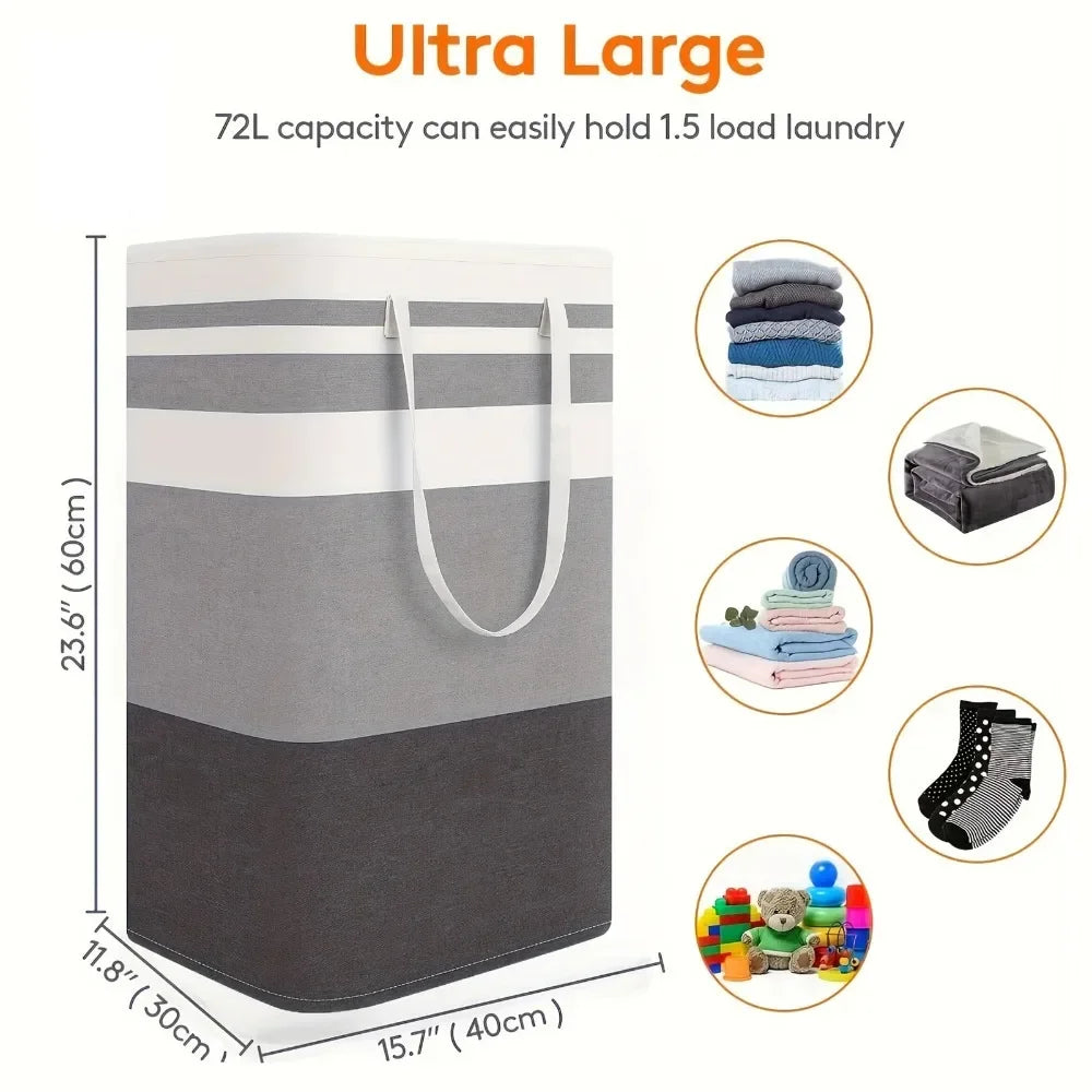 Cesto de roupa suja grande de 75 litros com pegas, durável, para guardar roupa suja em casa, dormitórios e hotéis, 40*30*60cm.