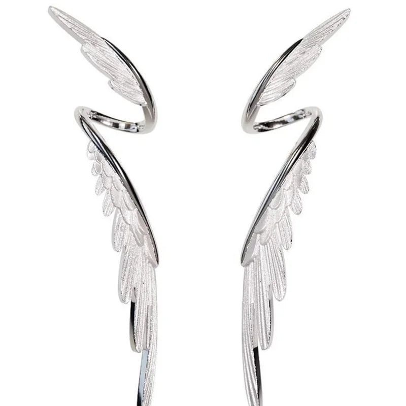 Brincos asas de anjo vintage prateados para mulher, design exclusivo, moda, personalização, charme, joia, presente, uso diário