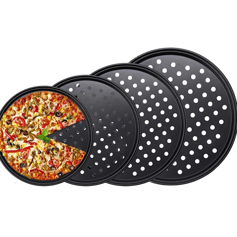 Tabuleiro Pizza Aço Carbono Antiaderente | Furos Fundo Profundo Redondo