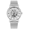 Relógio Feminino Skeleton Hollow | Malha Metálica Faux Mecânico