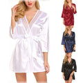 Robe Cetim Seda Imitação Sexy V-Neck | Roupão Verão Oversized