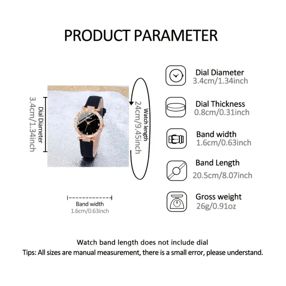 Conjunto de 5 relógios de luxo para senhora com strass, elegante e moderno, relógio de pulso a quartzo para menina, pulseira de relógio de pulso, presente ideal