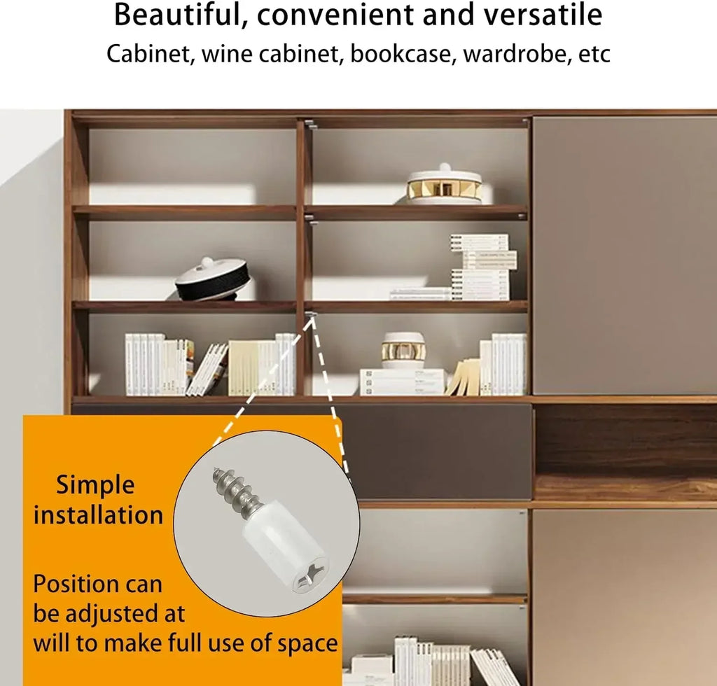 100/10 peças de suporte de prateleira com parafuso auto-atarraxante, suportes de septo para guarda-roupa, pinos de suporte de prateleira com parafuso fixo e manga antiderrapante.