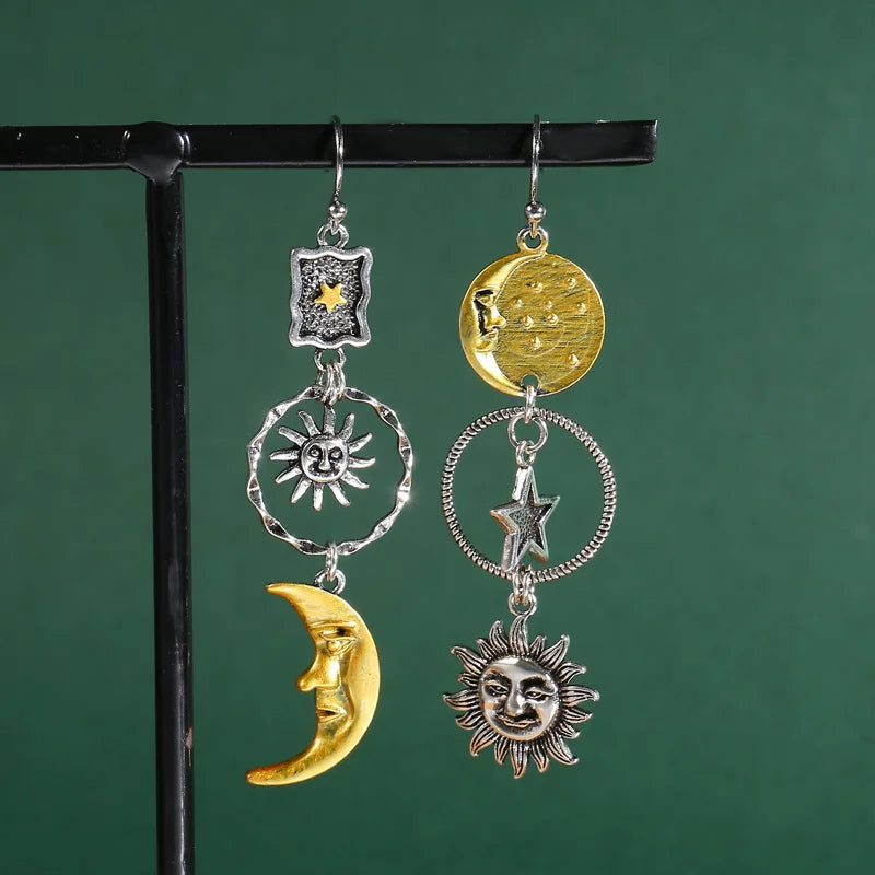 Pendente com rosto, sol e lua da mitologia grega, design criativo, pendente assimétrico feminino, brincos, presente para festa, joias personalizadas