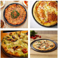Tabuleiro Pizza Aço Carbono Antiaderente | Furos Fundo Profundo Redondo