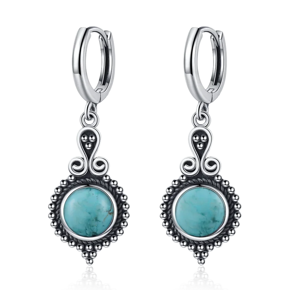 Brincos elegantes de prata com cianite natural para mulheres, joias vintage, brincos de argola para casamento e noivado, presentes