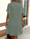 Vestido Mini Algodão Linho V-Neck | Manga 3/4 Vintage Casual Férias