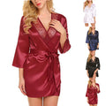 Robe Cetim Seda Imitação Sexy V-Neck | Roupão Verão Oversized