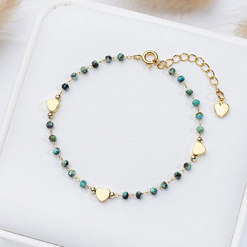 Pulseira Pedra Natural Coração | Handmade Moda Feminina Elegante