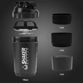 Garrafa shaker com recipiente para proteína em pó de 2 níveis, ideal para esportes, academia e fitness.