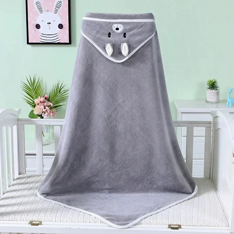 Toalha de Banho com Capuz para Bebé – Animais de Desenho, Quente e Macia