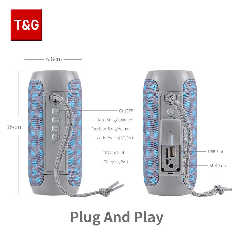 Coluna T&G TG117 Bluetooth TWS | Impermeável Estéreo FM Cartão TF