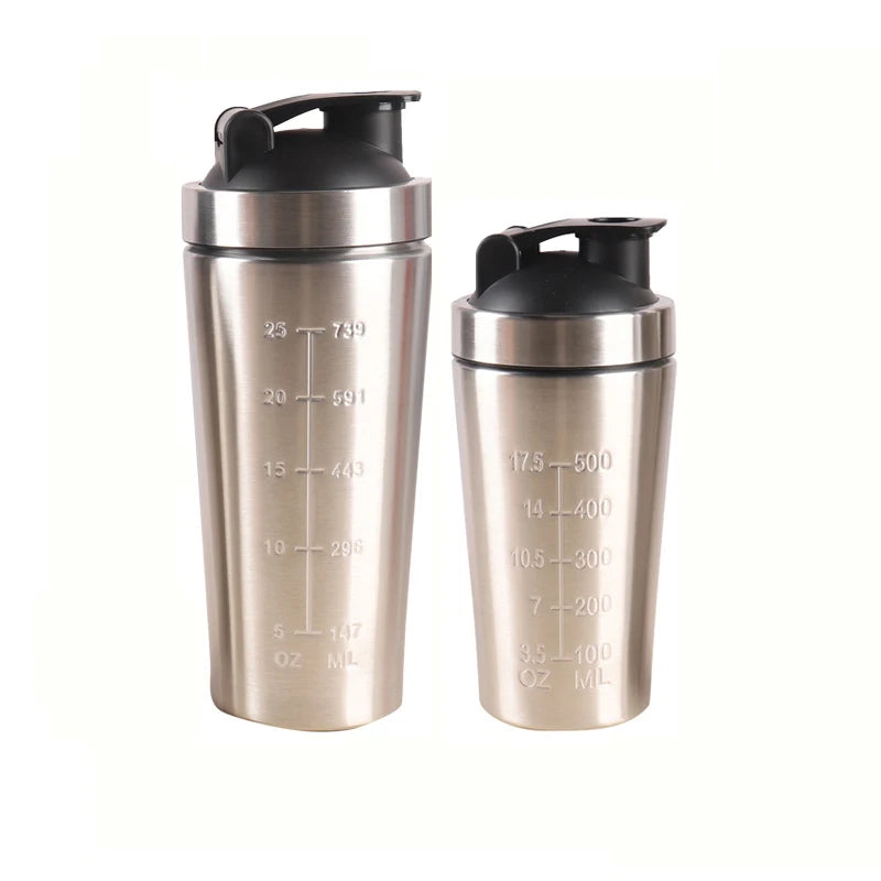 Shaker Aço Inox Anti-Fugas com Bola | Ginásio Proteína Whey Portátil