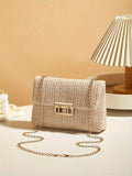 Mala Palha Tecida à Mão com Fecho | Crossbody Cor Sólida Verão Fashion