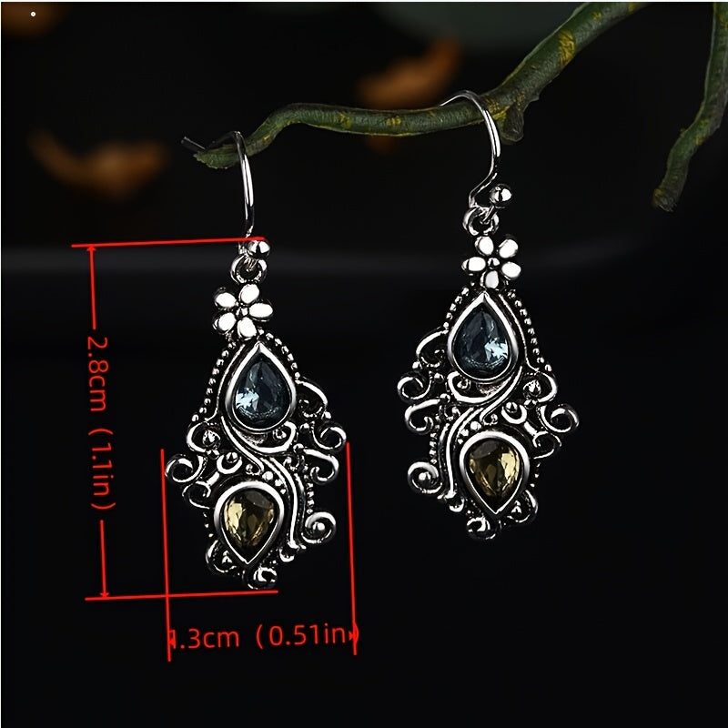 Brincos retro em forma de pera com pedra de cristal - design criativo em forma de gota de água com flor para mulher - joias para banquetes que expressam temperamento